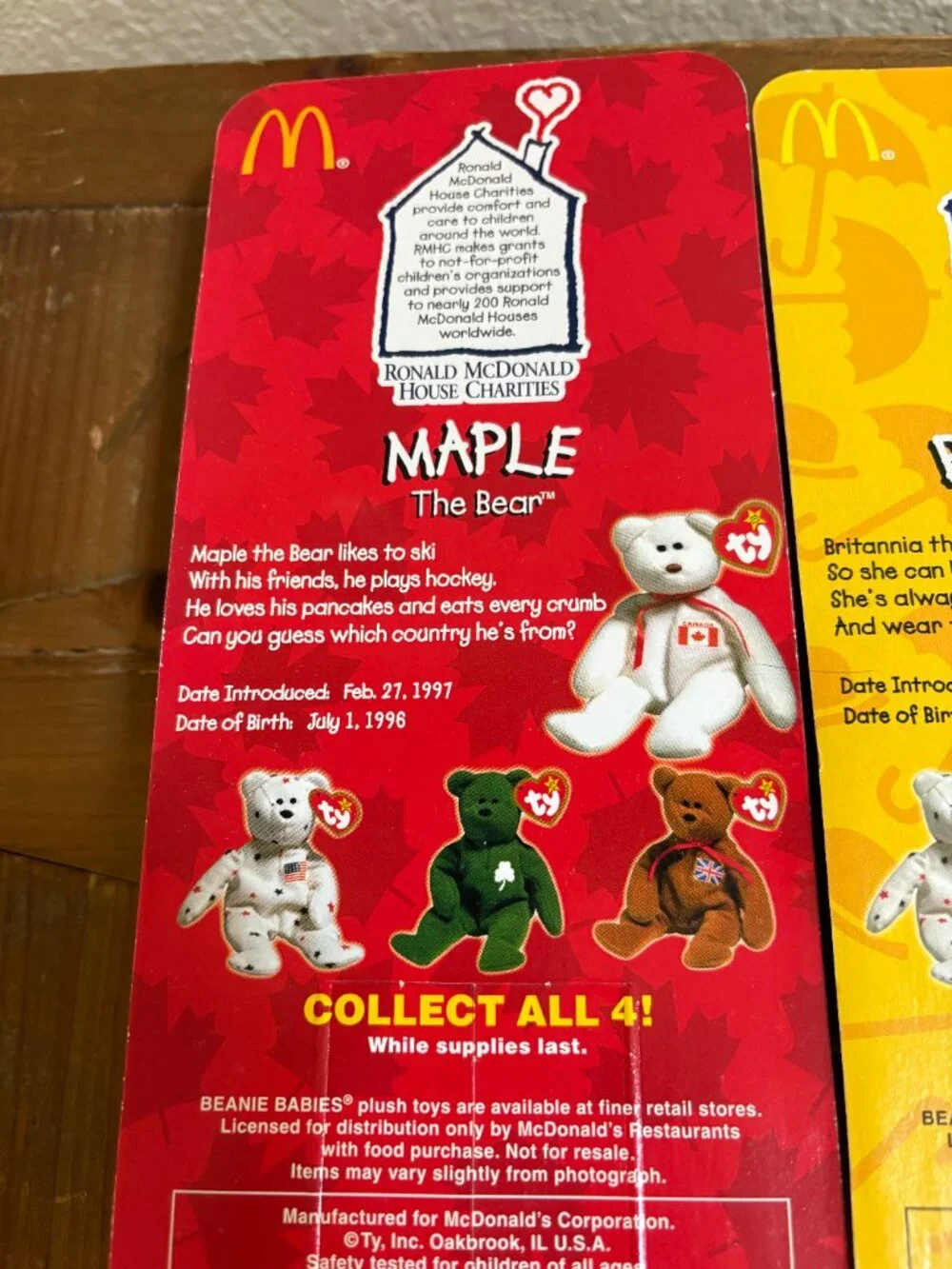 1999 Ty Teenie Beanie Babies McDonald’s International Bears Set – Set of 4 NIP